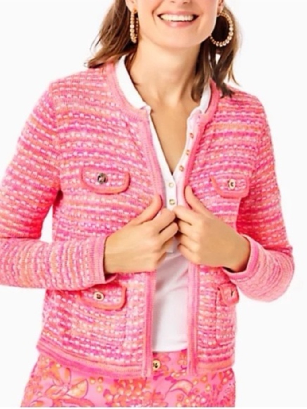 Lilly Pulitzer Kienna Pink Tweed Cardigan Jacket, Sz S